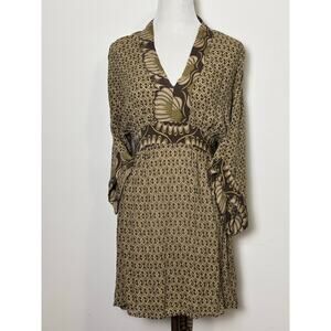 Michael Kors Silk Indie Tunic Sz M High Waist V-Neck Kimono Sleeve Fairy Grunge